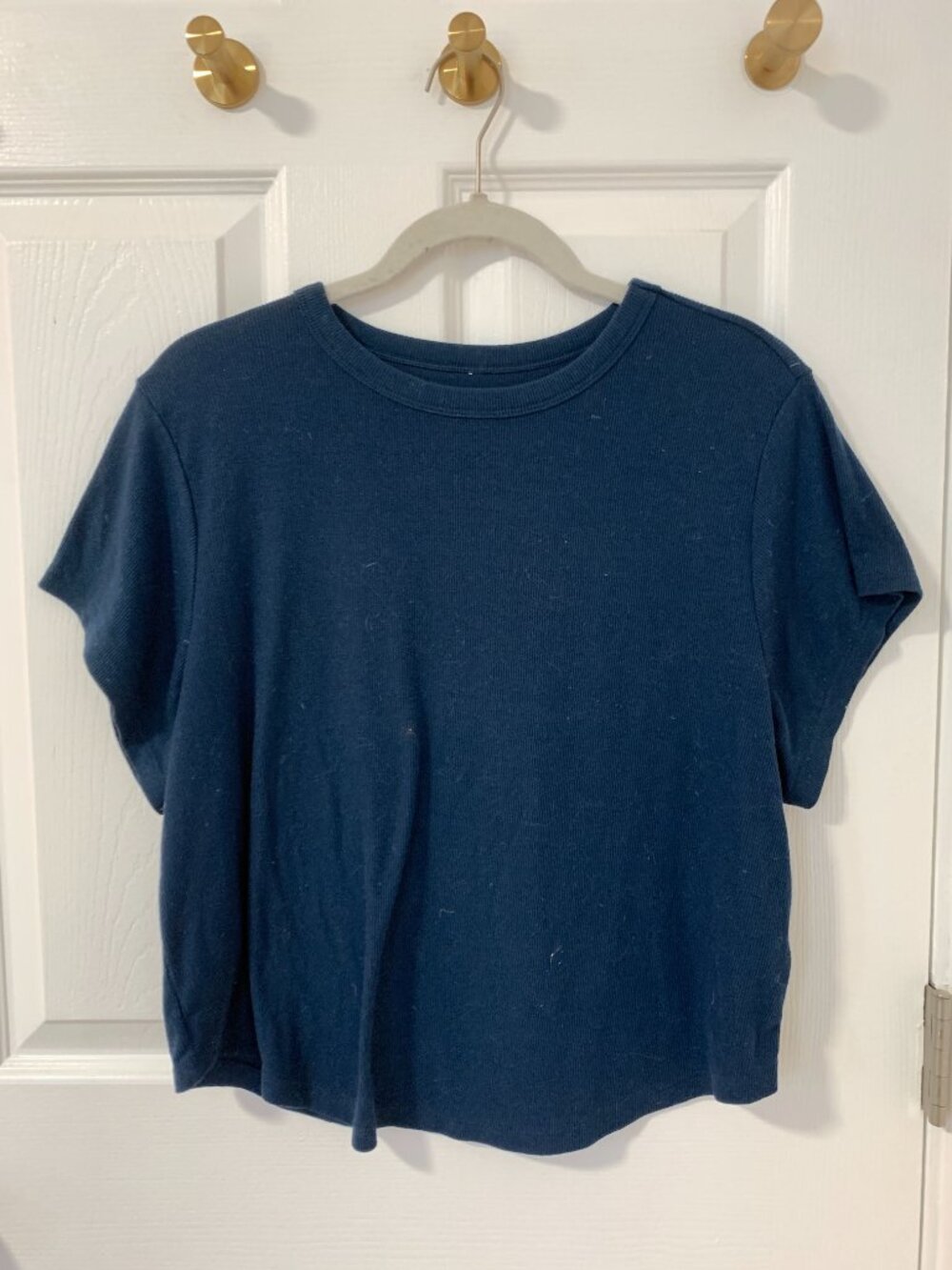 Old Navy Cropped Dark Blue Ribbed Short Sleeve T-Shirt Size 2X